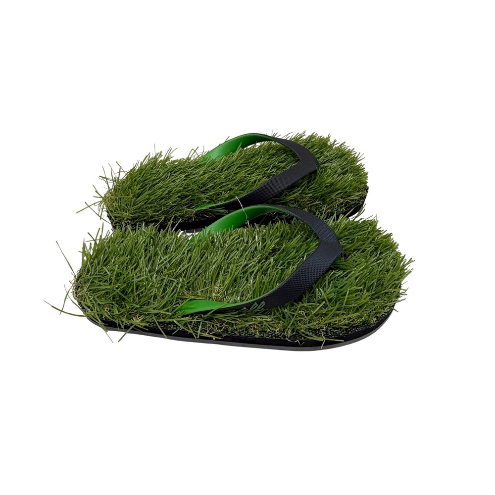 GFF Green Faux Grass Flip Flops Novelty Sandals Size 10